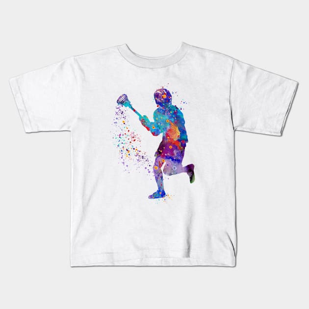 Lacrosse Boy Watercolor Silhouette Painting Kids T-Shirt by LotusGifts